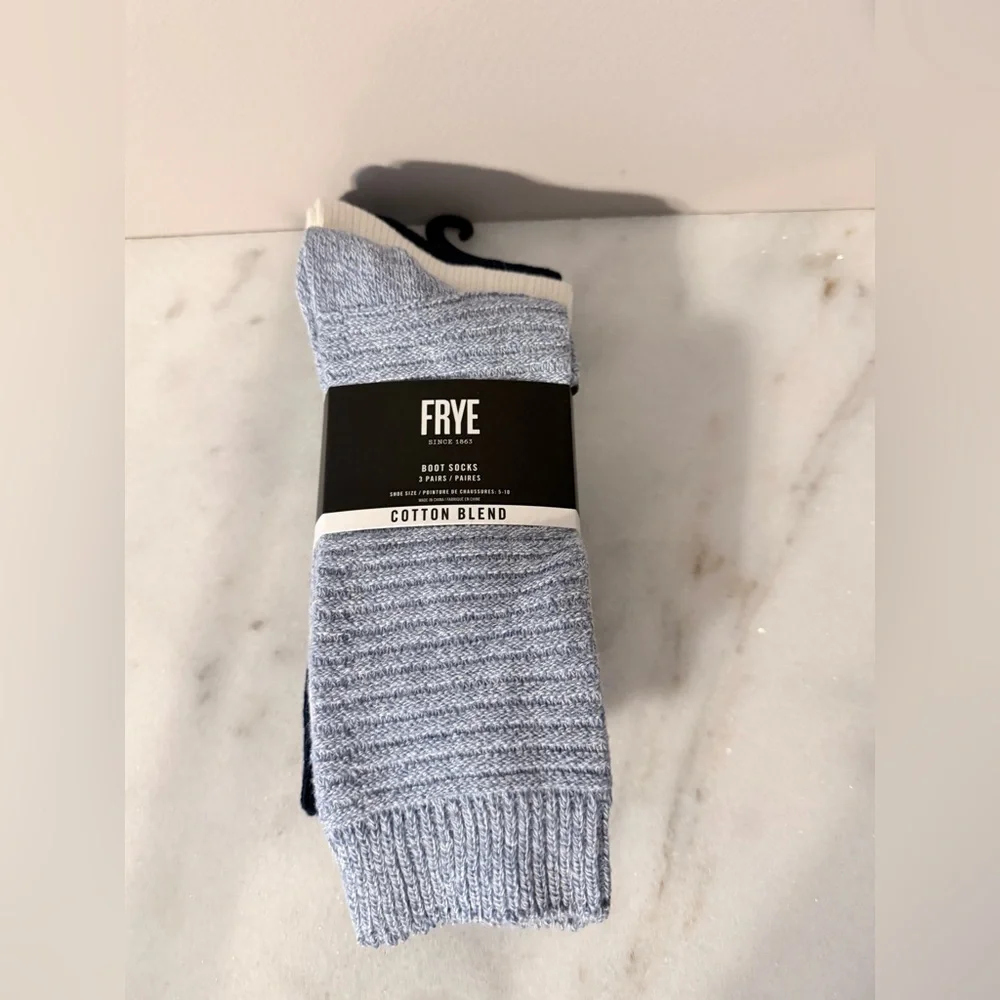 Frye women  gray,blue,off white Cotton Blend Socks. Long boot socks. Set of 3